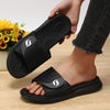 Orthopedic Slide Sandals with Adjustable Hook-and-Loop Strap - Black Open Toe Arch Support Shoes