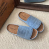 Blue Slip-On Mules with Thick Sole - Soft Fabric Upper, Low Heel, Open Toe Design