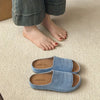 Blue Slip-On Mules with Thick Sole - Soft Fabric Upper, Low Heel, Open Toe Design