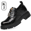 KJ French-Inspired Men'S Derby Shoes, 6Cm/8Cm Thick Sole, Casual Chunky Platform Sneakers, Solid Color, Split Cow Genuine Faux Leather Upper, Round Toe, Lace-Up, Rubber Sole, Genuine Faux Leather Lining & Insole