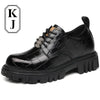 KJ French-Inspired Men'S Derby Shoes, 6Cm/8Cm Thick Sole, Casual Chunky Platform Sneakers, Solid Color, Split Cow Genuine Faux Leather Upper, Round Toe, Lace-Up, Rubber Sole, Genuine Faux Leather Lining & Insole
