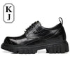 KJ French-Inspired Men'S Derby Shoes, 6Cm/8Cm Thick Sole, Casual Chunky Platform Sneakers, Solid Color, Split Cow Genuine Faux Leather Upper, Round Toe, Lace-Up, Rubber Sole, Genuine Faux Leather Lining & Insole