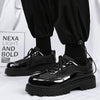 British Style Thick Sole Black Casual Shoes, Simple and Fashionable, Perfect for All Seasons, Featuring a Round Toe, Lace-Up Closure, and Fabric Lining