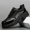 British Style Thick Sole Black Casual Shoes, Simple and Fashionable, Perfect for All Seasons, Featuring a Round Toe, Lace-Up Closure, and Fabric Lining
