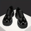 British Style Thick Sole Black Casual Shoes, Simple and Fashionable, Perfect for All Seasons, Featuring a Round Toe, Lace-Up Closure, and Fabric Lining