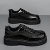 British Style Thick Sole Black Casual Shoes, Simple and Fashionable, Perfect for All Seasons, Featuring a Round Toe, Lace-Up Closure, and Fabric Lining