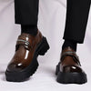 Men'S Stylish Black Slip-On Loafers with Thick Platform Sole - Glossy Finish, Lace-Up Detail, Comfortable Rubber Outsole