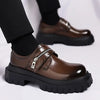 Men'S Stylish Black Slip-On Loafers with Thick Platform Sole - Glossy Finish, Lace-Up Detail, Comfortable Rubber Outsole