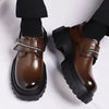 Men'S Stylish Black Slip-On Loafers with Thick Platform Sole - Glossy Finish, Lace-Up Detail, Comfortable Rubber Outsole
