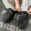 Men's Formal & Casual Derby Shoes - Quick-On Zipper Closure, Glossy Black -like Upper, Non-Slip PVC Sole