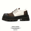 Thick-Soled Derby Shoes with a Unique Design, Featuring a Combination of And Other Materials, Offering a 7Cm Height Increase.