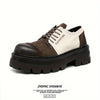 Thick-Soled Derby Shoes with a Unique Design, Featuring a Combination of And Other Materials, Offering a 7Cm Height Increase.