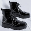 Glossy Square Toe Lace-up Platform Boots - Casual Walking Shoes