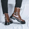 Men'S Retro Chunky Sole Mid-Calf Boots - Brown Faux Cover Lace-Up with Metal Buckle & Chain Accents, Non-Slip Rubber Outsole for Casual & Workwear, Versatile High-Top Design, Work Boots, Durable Footwear