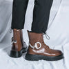 Men'S Retro Chunky Sole Mid-Calf Boots - Brown Faux Cover Lace-Up with Metal Buckle & Chain Accents, Non-Slip Rubber Outsole for Casual & Workwear, Versatile High-Top Design, Work Boots, Durable Footwear