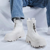 Men's Slip-On Ankle Boots with Thick Rubber Sole for Height - & Fabric Upper, Zipper Closure, Round Toe