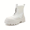 Men's Slip-On Ankle Boots with Thick Rubber Sole for Height - & Fabric Upper, Zipper Closure, Round Toe