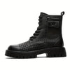 Men'S Stylish Black High-Top Boots with Thick Sole - Lace-Up, Round Toe
