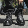 Men'S Stylish Black High-Top Boots with Thick Sole - Lace-Up, Round Toe