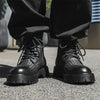 Men'S Stylish Black High-Top Boots with Thick Sole - Lace-Up, Round Toe