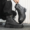 Men'S Stylish Black High-Top Boots with Thick Sole - Lace-Up, Round Toe