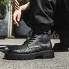 Men'S Stylish Black High-Top Boots with Thick Sole - Lace-Up, Round Toe
