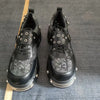 Punk Style Derby Shoes with Metal Studs & Buckle Closure - Thick Platform Sole for Height, Upper & Rubber Outsole