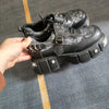 Punk Style Derby Shoes with Metal Studs & Buckle Closure - Thick Platform Sole for Height, Upper & Rubber Outsole