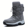 Snow Boots With Hook And Loop Fastener, Winter Thermal Shoes, Windproof Hiking Boots With Fuzzy Lining
