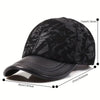 Genuine Leather Baseball Cap - Funky British Style with Embossed Design, Black & White Camouflage Pattern, Adjustable Fit