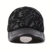 Genuine Leather Baseball Cap - Funky British Style with Embossed Design, Black & White Camouflage Pattern, Adjustable Fit