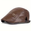 Elegant Retro Gentlemen Beret Hat, PU Leather Leisure Snapback Cap