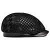 Embossed Leather Duckbill Cap with Sheepskin Print, European and American Artist Hat
