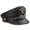 Genuine Leather Flat Cap with Eagle & Wing Design