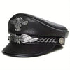 Genuine Leather Flat Cap with Eagle & Wing Design