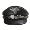 Genuine Leather Flat Cap with Eagle & Wing Design