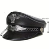 Genuine Leather Flat Cap with Eagle & Wing Design