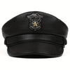 Genuine Leather Cap with Eagle & Star Embossed Design - Black Punk Style Flat Top Hat