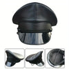 Faux Leather Captain Cap - Adjustable Big Brim Black Beret Hat