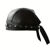 Punk Black PU Leather Pirate Hat, Skull Decor Turban Hat, Halloween Christmas Cosplay Outfit Photo Props, Bar Club Rave LARP Party Supplies, Stage Performance Accessories