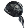 MJMOTO M13 Pirate Skull Motorcycle Cap - Black Polyester, Breathable, Vintage Design with Eagle & Skull Embroidery, "Ride Fast Live Hard" Print