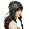 Black Steampunk Motorcycle Hat with Golden Accents & Adjustable Strap - Pilot Style