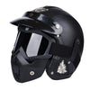 KCO Vintage Motorcycle Helmet, 3/4 Open Full Coverage, PU Leather, Windproof Dustproof, Breathable, Commuter Safety Cap with Ear Protection, Unisex, Includes Goggles