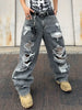 Unisex Distressed Grey Loose-Fit Jeans - Streetwear Style with Ripped Details,