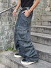 American High Street Multi-Pocket Ruched Design Loose Work Jeans, Fashionable Versatile Trousers