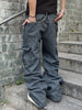 American High Street Multi-Pocket Ruched Design Loose Work Jeans, Fashionable Versatile Trousers