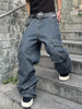 American High Street Multi-Pocket Ruched Design Loose Work Jeans, Fashionable Versatile Trousers
