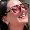 Retro Square Fashion Glasses with Pink Tinted Lenses - Metal Frame Fashion Eyewear