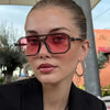 Retro Square Fashion Glasses with Pink Tinted Lenses - Metal Frame Fashion Eyewear
