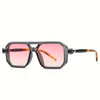 Retro Square Fashion Glasses with Pink Tinted Lenses - Metal Frame Fashion Eyewear